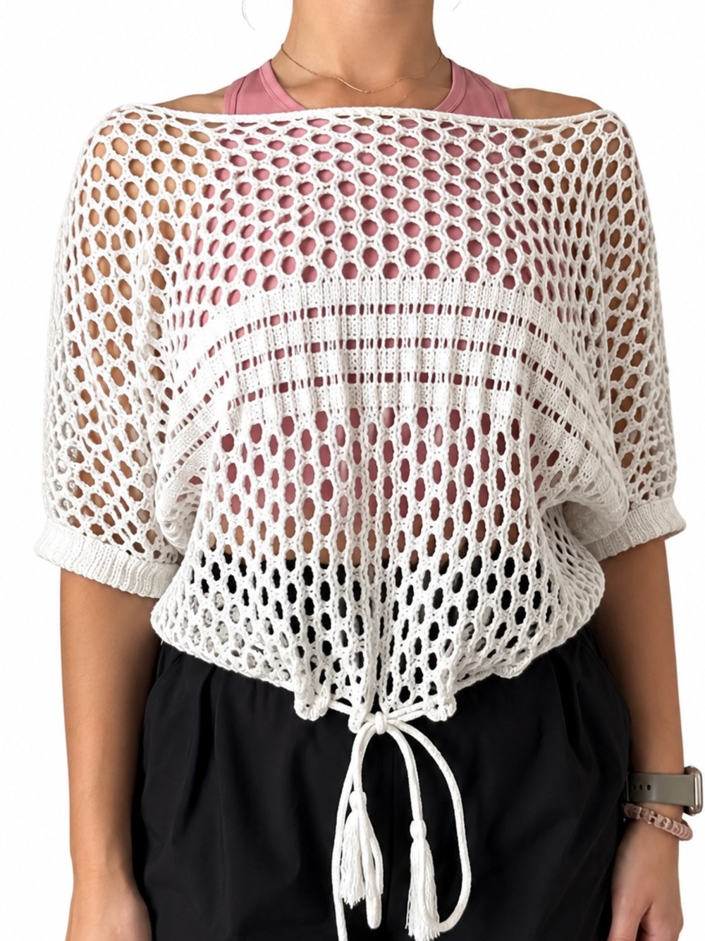 Venus White Coastal Crochet Knit Net Top Swim Cover Size Large
